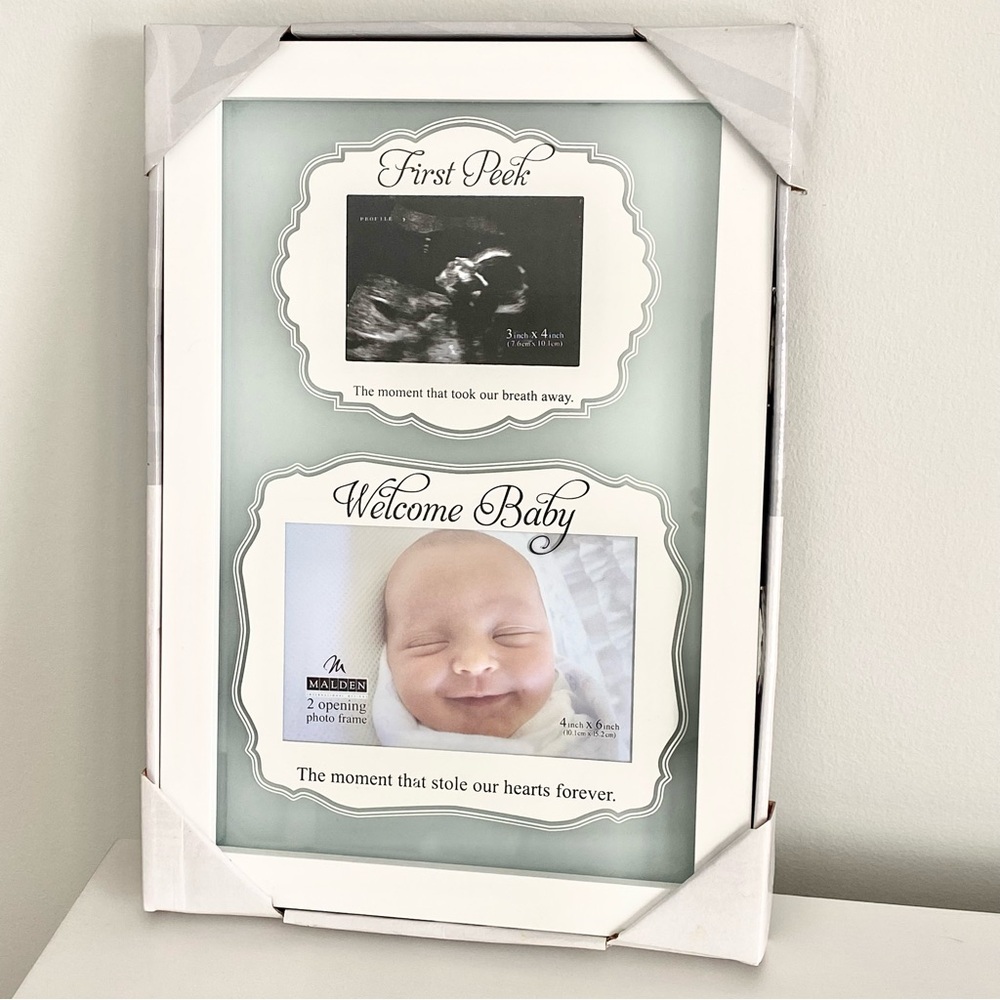 Welcome Baby Double Picture White Frame Frosted Glass New